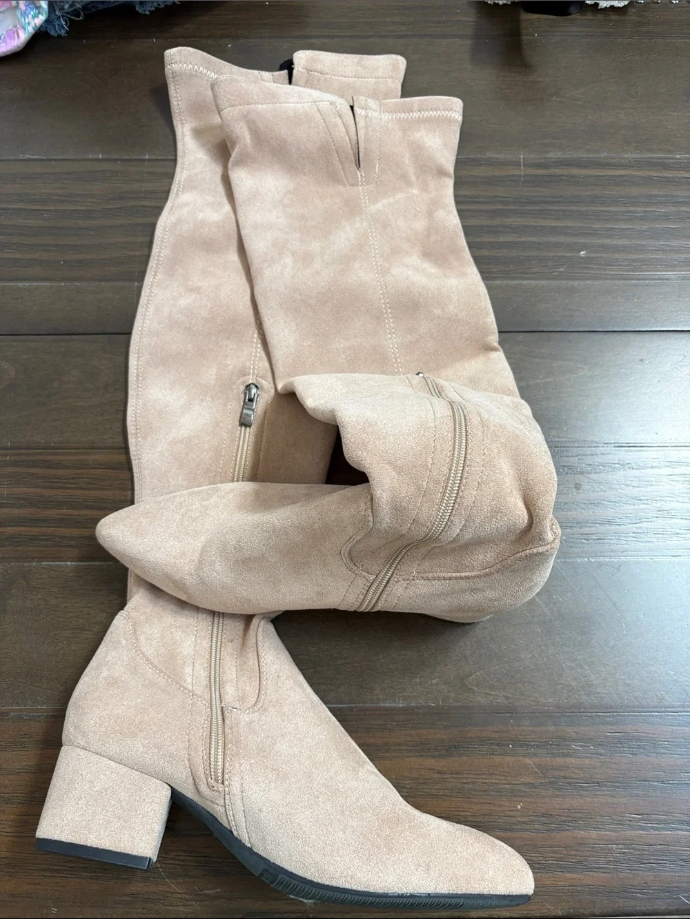 Women's Over-the-Knee Suede Block Heel Boots in Light Taupe